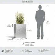 75cm Long Zinc Galvanised Silver & Black Textured 90cm Tall Trough Planter